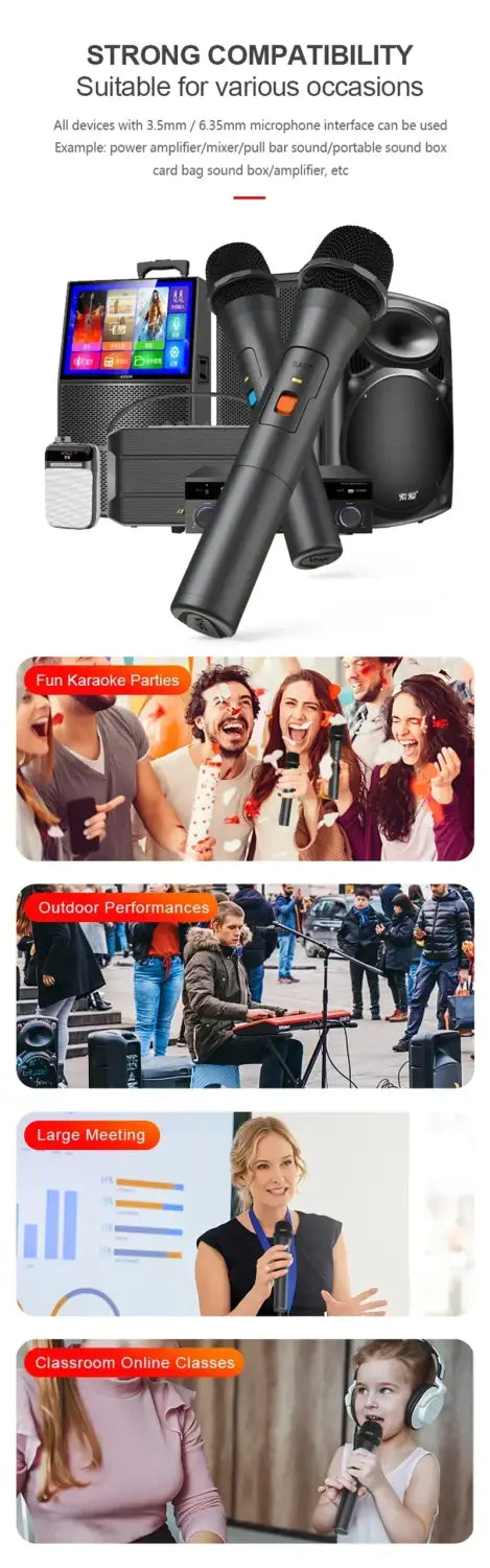 Wireless Microphone System Kits USB Receiver Handheld Karaoke Speaker Micro Phone Home Party Smart TV Speakers Singing Mic