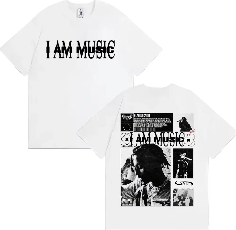 Rapper Playboi Carti I AM MUSIC Album Logo T Shirts for Men Harajuku Hip Hop Vintage T Shirt Casual Comfort pure Cotton T-shirts