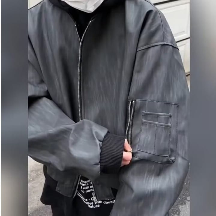 Hip Hop Style Fake Two-Piece Men’s Spring Autumn Baseball Jacket Pilot Coat Leather Shirt Trendy Handsome Hooded Coat