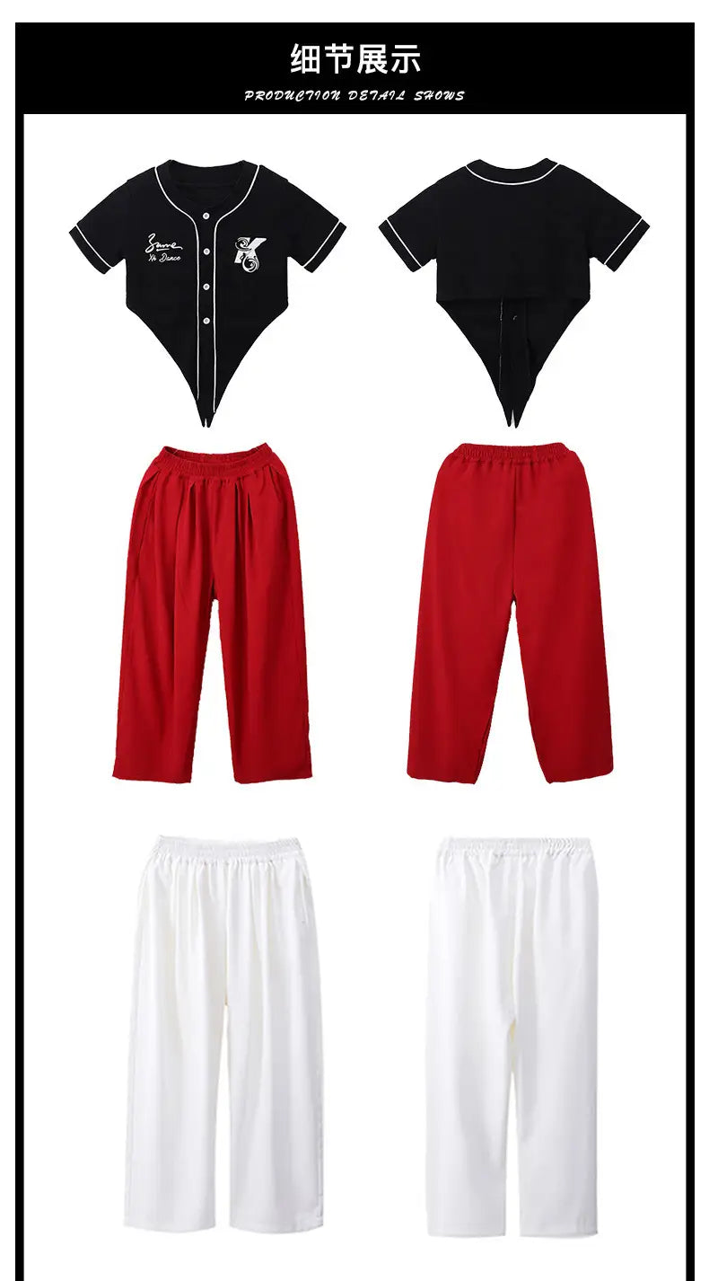 Hip Hop Girls Crop T-shirt Loose Pants Kids Street Dance Baseball Jacket Child Streetwear Jazz Clothes Sets Teen Fashion Costume
