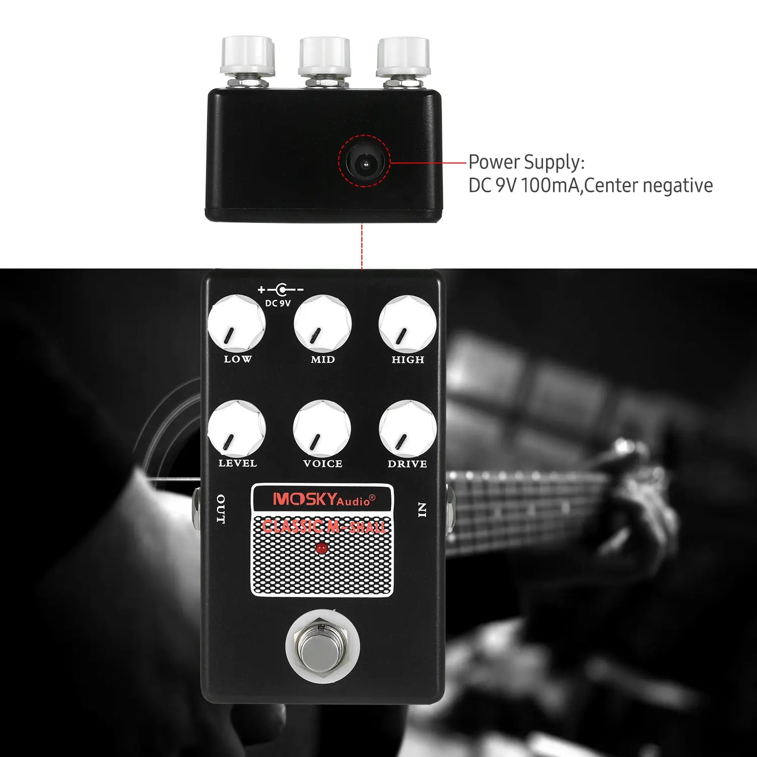 Mosky Classic M-Shall Amp Simulator Guitar Pedal - 3-Band Active EQ,Speaker Simulation,Drive/Level/Voice Control for Guitar/Bass