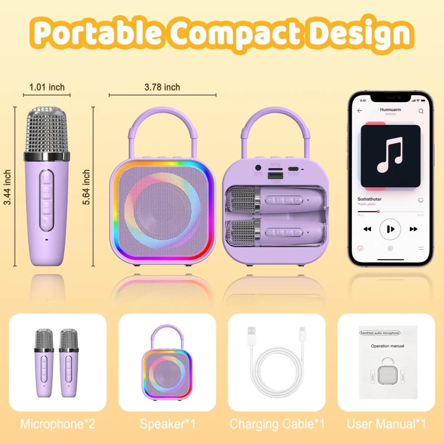 Haomuren Mini Karaoke Machine for Kids Girls Portable All in one Bluetooth Karaoke Speaker with 2 mic for Home Party Toys Gifts