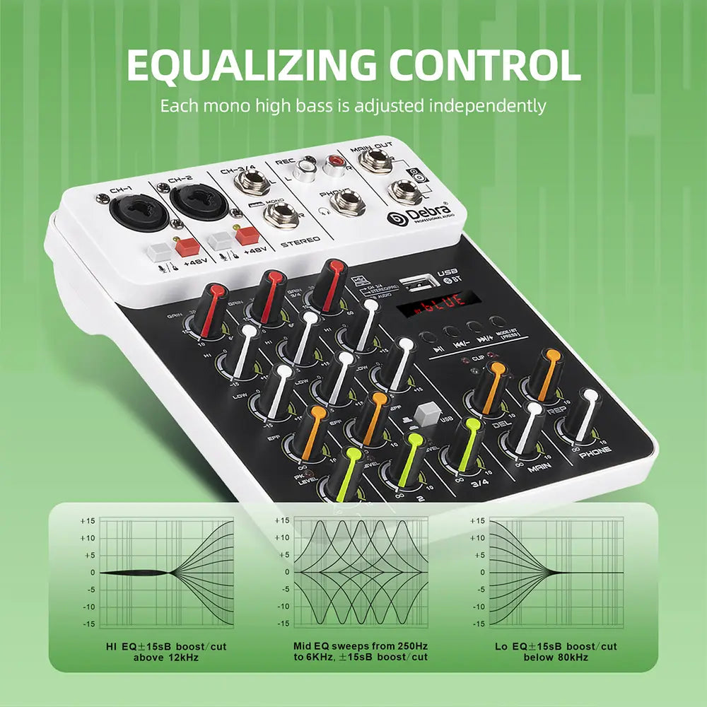 4/8 Channel Audio Mixer DJ Controller Sound Mixing Console With Bluetooth Phantom Power Delay Repaeat Effect For PC Recording