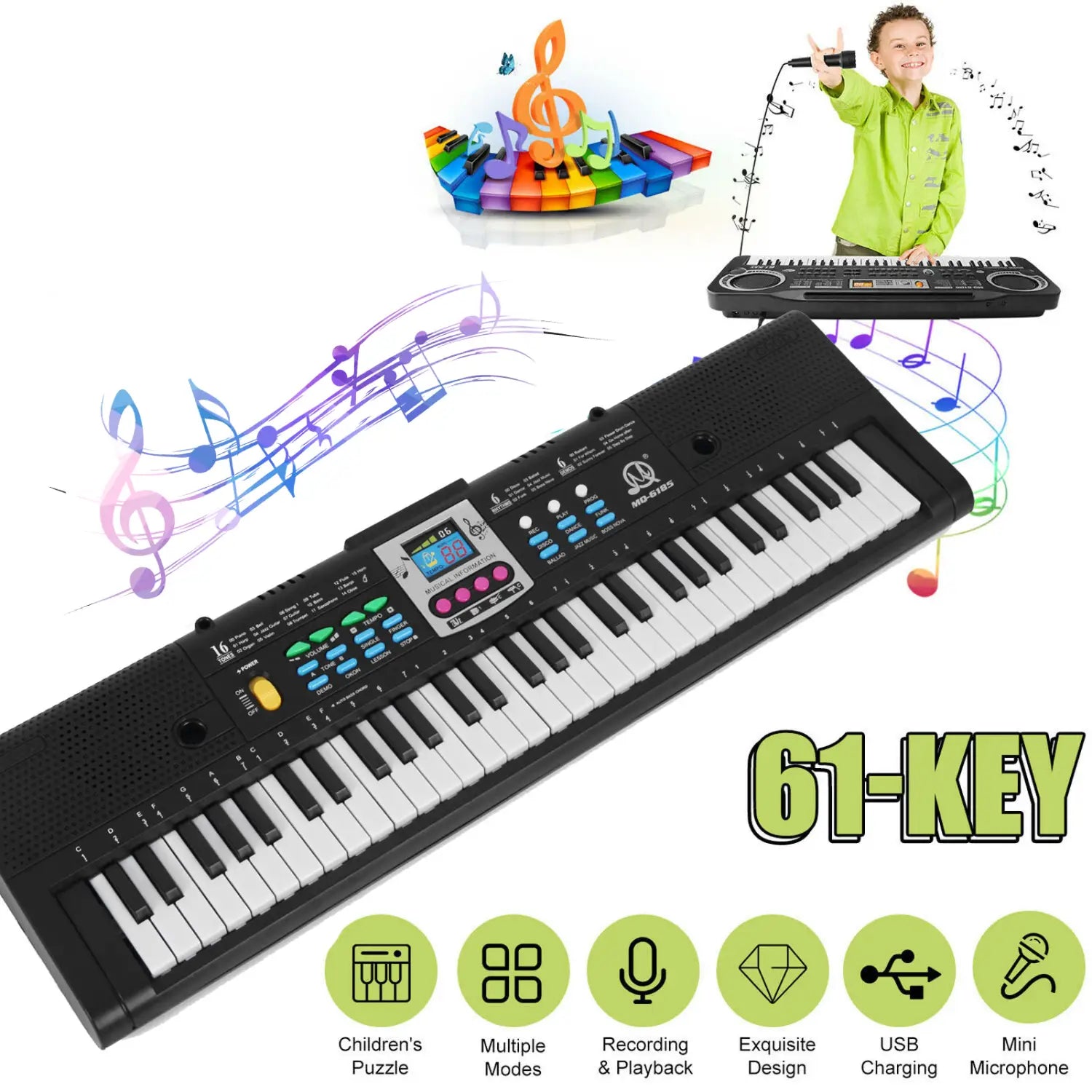61 Keys Digital Electronic Keyboard Kids Multifunctional Electric Piano for Piano Student with Microphone Musical Instrument