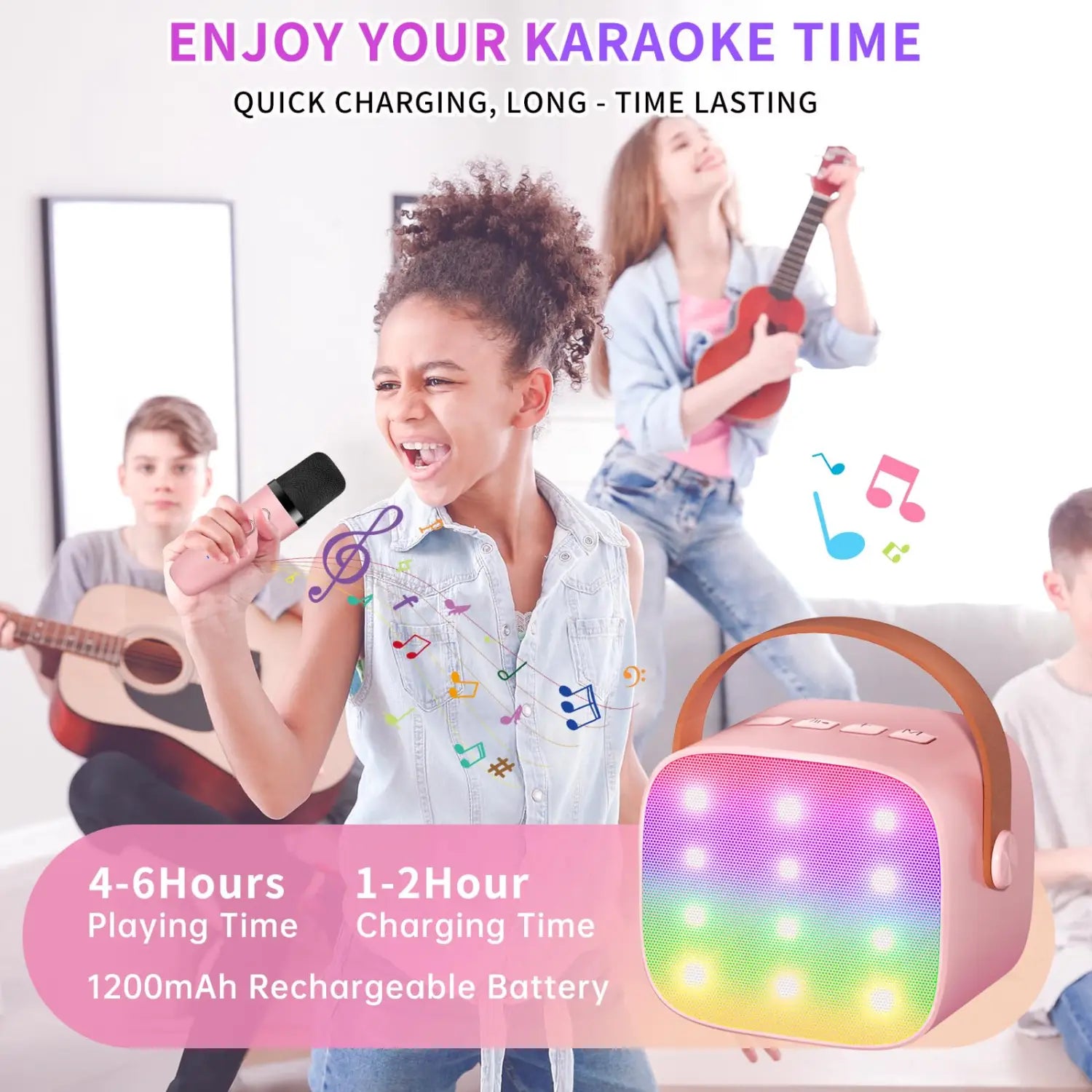Haomuren Mini Karaoke Machine Portable Bluetooth 5.3 PA Speaker with Wireless Microphones for Home Family Singing Gift K12