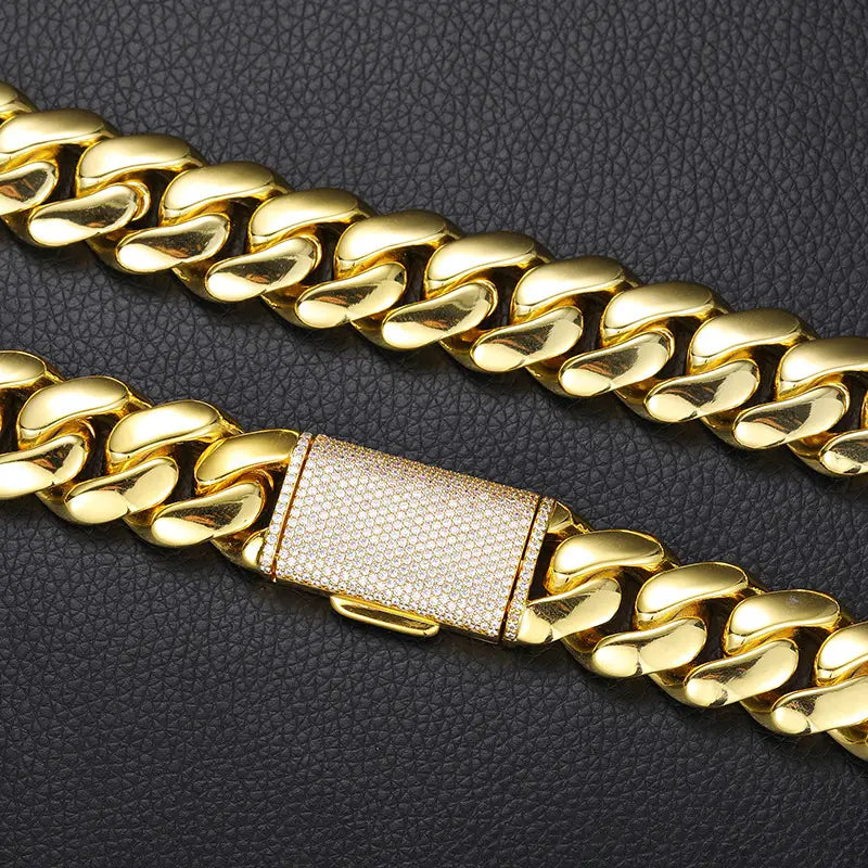 12-20mm wide Hip Hop Bling Iced Out Round Cuban Miami Link Chain Necklaces for Men Rapper Jewelry Gold Silver Color