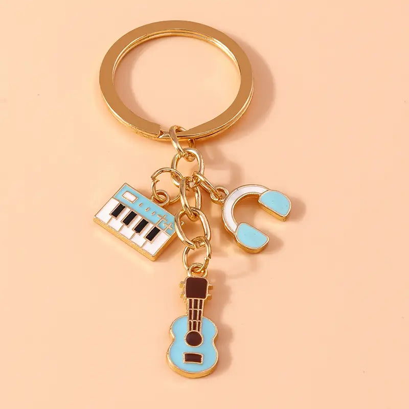 Aihua Enamel Musical Instrument Keychains Piano Violin Earphone Music Notes Keyrings For Women Girls DIY Handbag Pendant