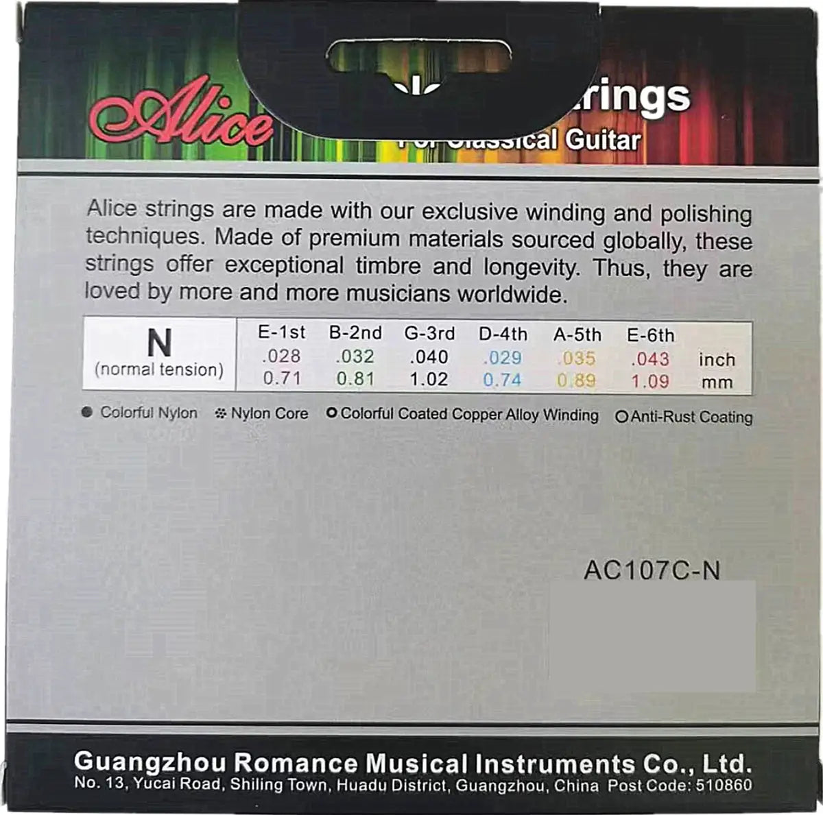 Alice Classical Guitar Strings 6 Pcs/Set Nylon Fiber Strings For Guitar Classical Musical Instruments Guitar Parts A106/107C-N
