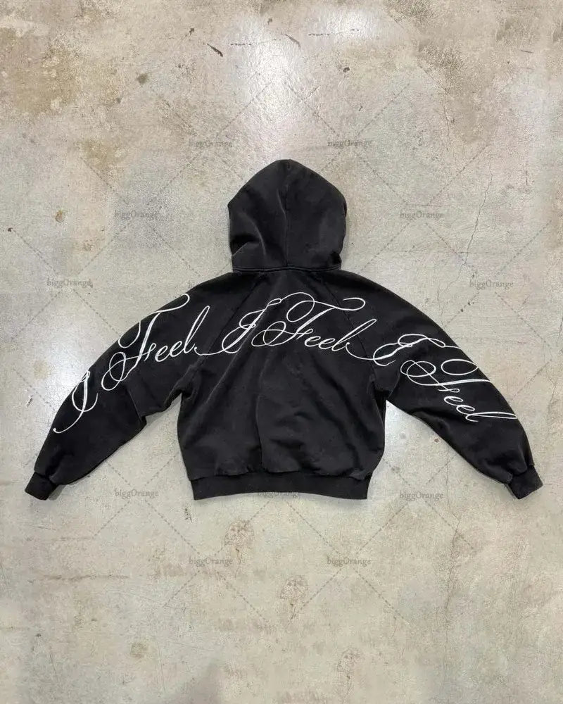 Y2K harajuku Gothic Letter Print Retro Fashion Men And Women Hoodie Hip-Hop Punk Style Black Oversized Zipper Sweatshirts