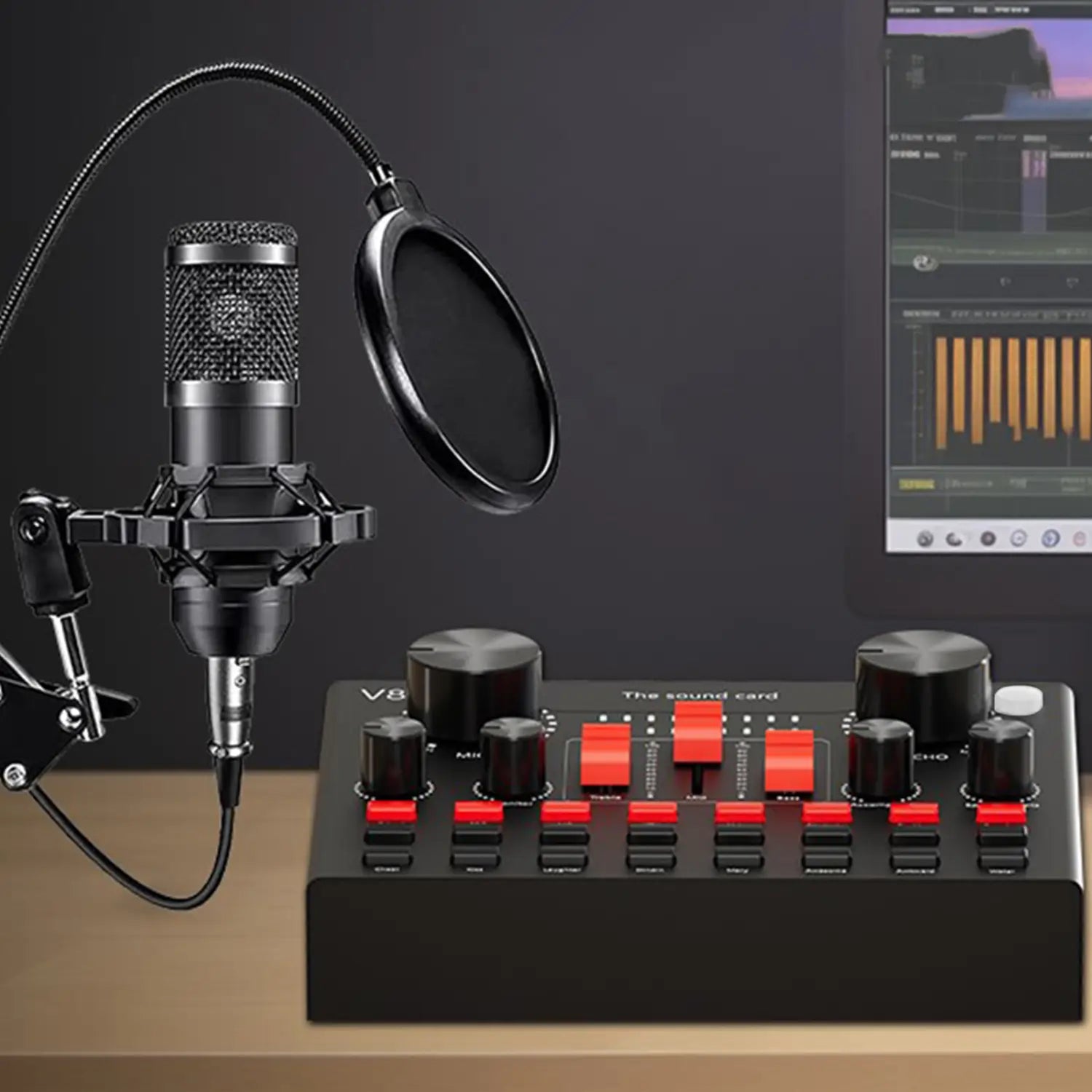 All-in-One Recording Studio Package Audio Mixer Podcast Equipment Bundle Voice Changer Microphone Kit for Live Streaming YouTube