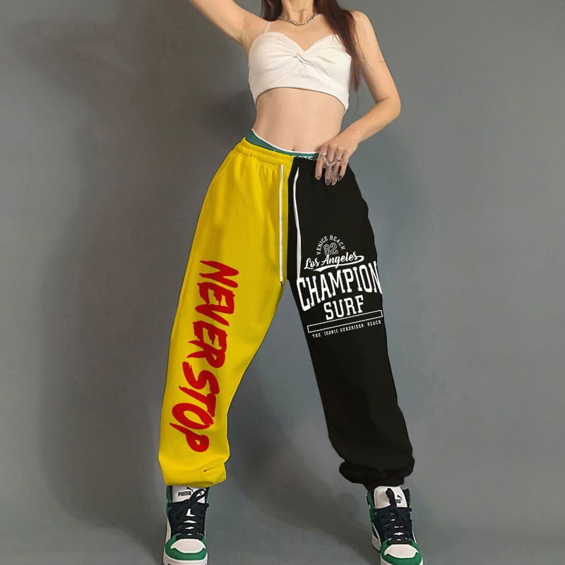 Hip Hop Women Streetwear Dance Sweatpants Spring Autumn New High Waist Letter Print Pockets Cotton Loose Fashion Casual Trousers