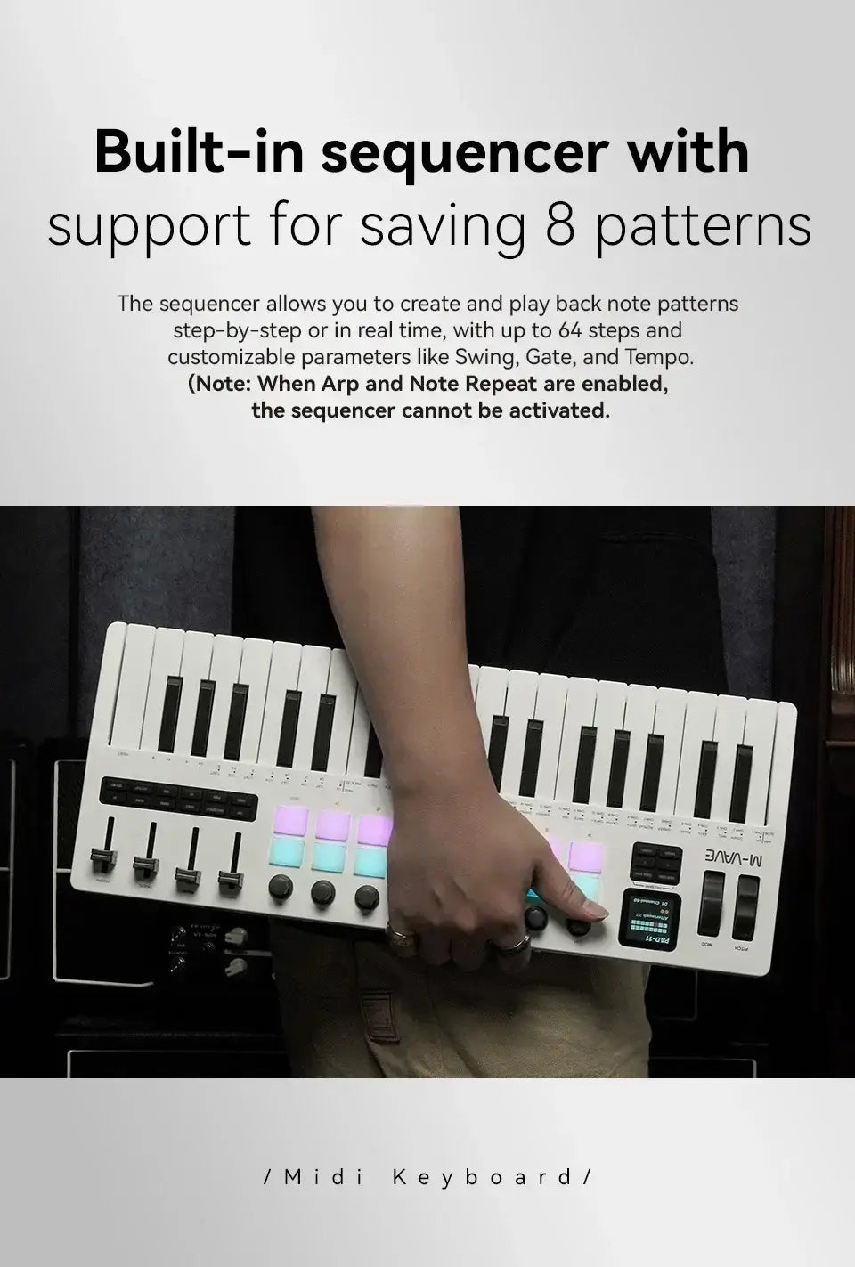 M-VAVE SMK-37 PRO 37-Key MIDI Controller Portable With 16 RGB Pads 8 Knobs Built-in Synthesizer Keyboard Instrument Accessories