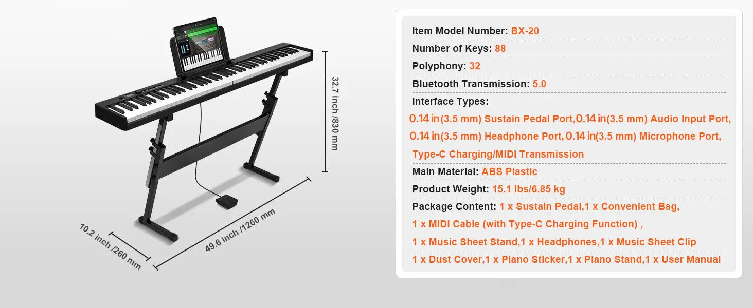 SucceBuy 88 Key Folding Keyboard Piano Bluetooth MIDI Portable Electronic Digital Foldable Piano Rechargeable for Beginners