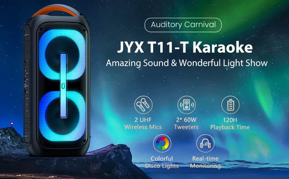 Karaoke Machine with 2 Wireless Microphones,【Dual 60W 6.5’’Subwoofer&400W Peak】Big Loud Bluetooth Party Speaker with Disco Lights