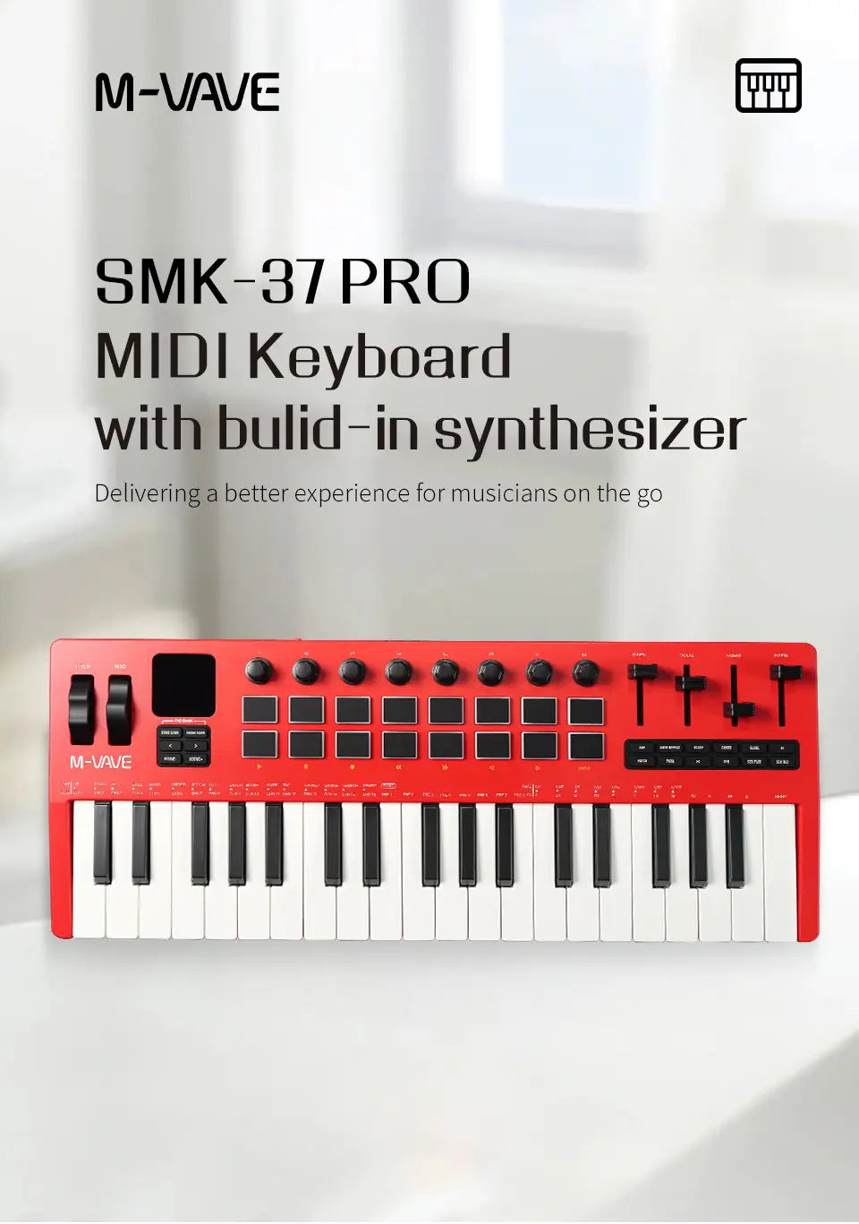 M-VAVE SMK-37 PRO Keyboard MIDI Controller 37 Key 16 RGB Pads&8 Knobs Supports Wireless Connection Systems Software Operation