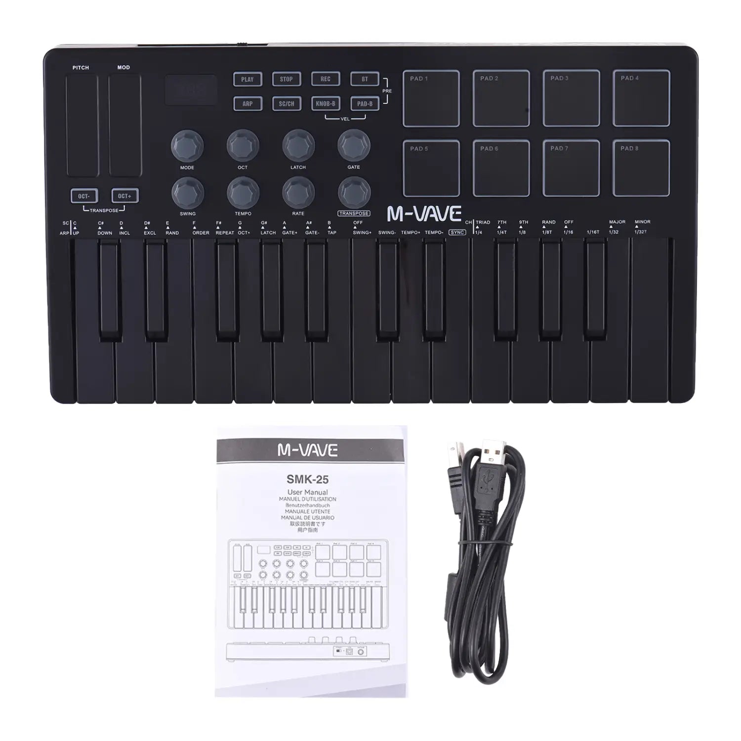 M-VAVE SMK-25 MIDI Keyboard Controller 25-Key 8 RGB Backlit Drum Pads Beats Maker Music Keyboard Strike Pad for Music Production