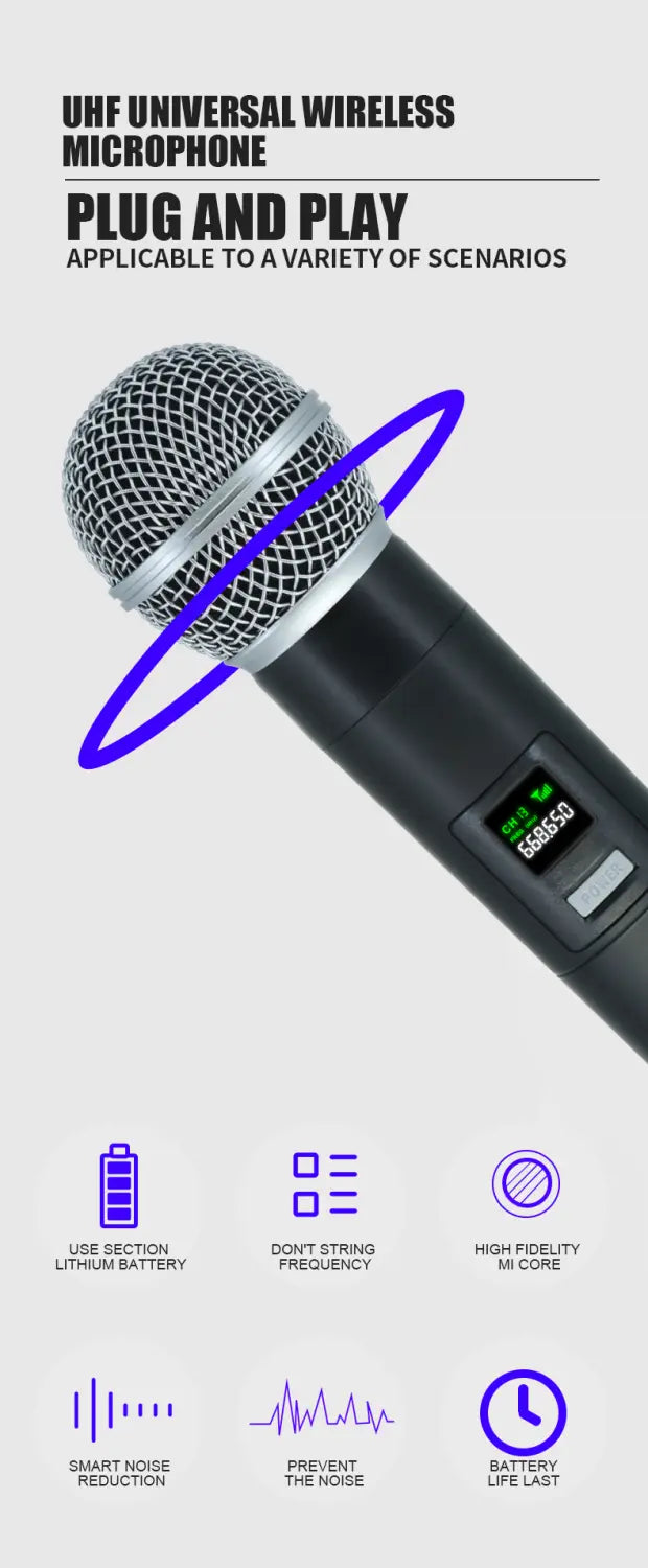 Professional Wireless Microphone 4 Channels Karaoke Handheld Chargeable Easy Use Outdoor With Suitcase