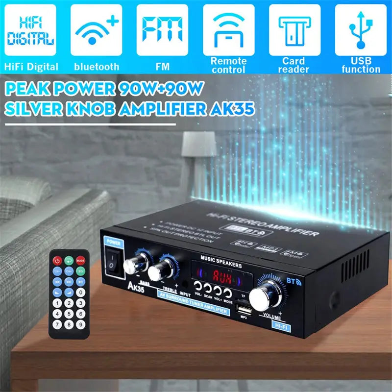 AK35 800W Home Power Amplifiers 2 Channel Bluetooth 5.0 Surround Sound FM USB Remote Control Mini HIFI Digital Amplifier Stereo