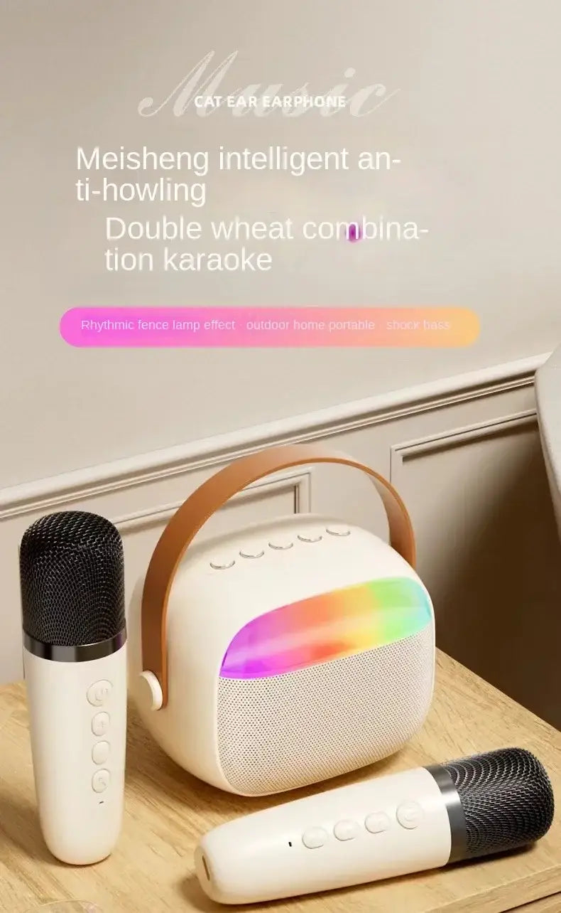 K30 Karaoke Machine Portable Bluetooth 5.3 PA Speaker System with 1-2 Wireless Microphones Home Family Singing Children’s Gifts