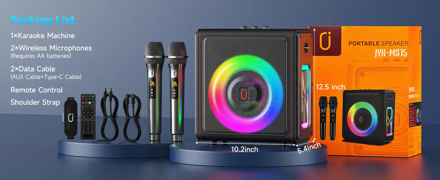 Karaoke Machine Portable Bluetooth 5.3 Speaker with 2 Wireless Microphones for Adults Supports TWS/TF Card/USB/AUX/Live