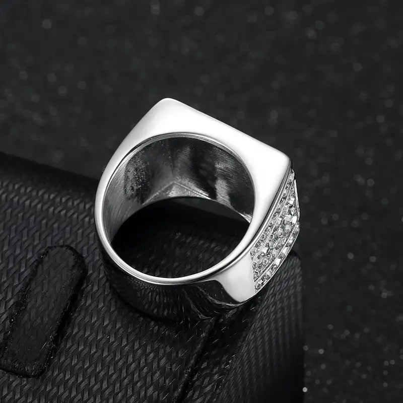 HIP Hop Rhinestone Paved Bling Iced Out Stainless Steel Geometric Square Finger Rings for Men Rapper Jewelry Gift