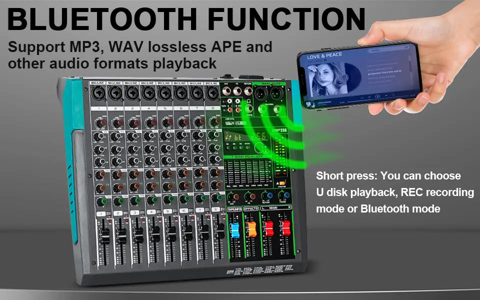 12 Channels Audio Sound Mixer Depusheng MG12 Mixing DJ Console USB with 48V Phantom Power 256 DSP Effects Sound Table for stage