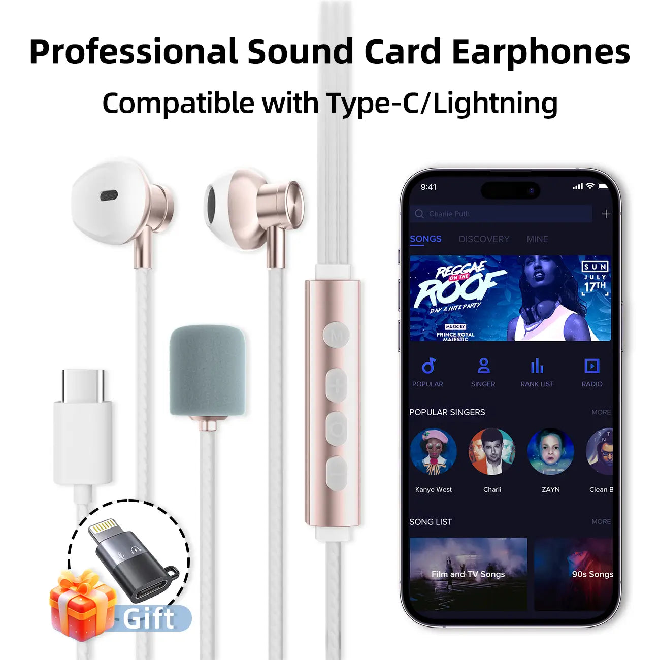 Karaoke Earphones Professional Sound Card Microphone Multi modes Real-time ear monitoring Type-C Vocal Mic Gift for Men Women