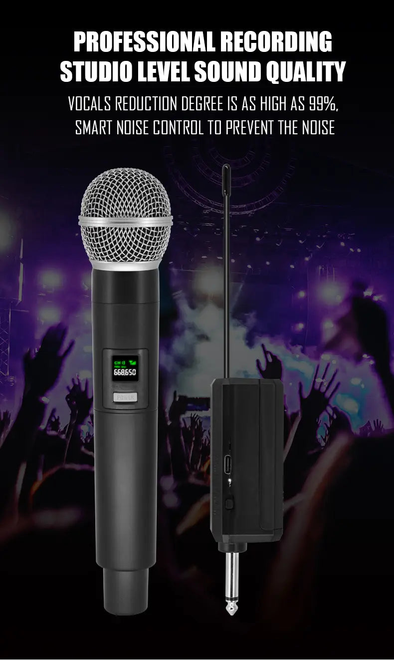 Professional Wireless Microphone 4 Channels Karaoke Handheld Chargeable Easy Use Outdoor With Suitcase
