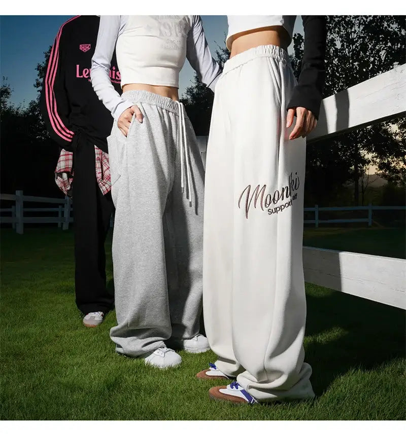 Men’s Hip Hop Fashion Letter Printed Wide Leg Pants 2025 Y2K Streetwear Baggy Straight Pantalones Hombre New Gym Sports Trousers