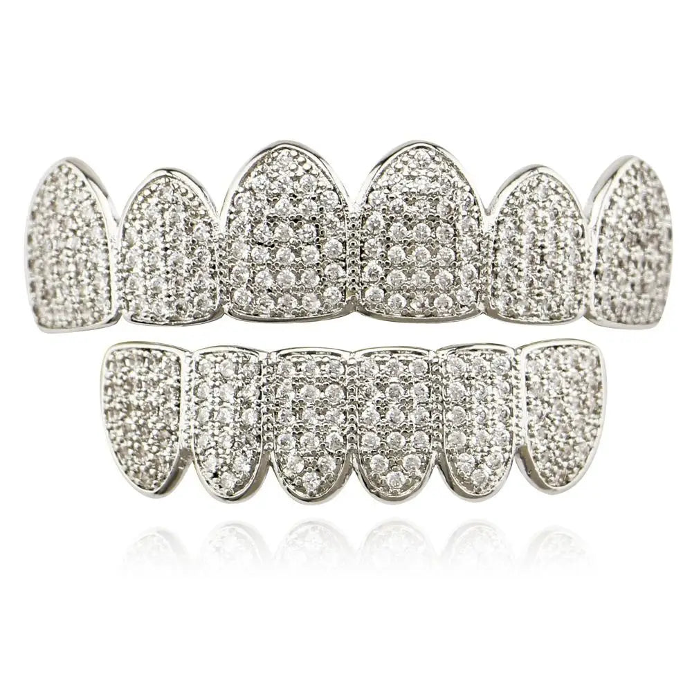 Hip Hop Teeth Grillz Set Removable Design Top & Bottom Set Hiphop Teeth Grillz Rhinestone Hollow Charm Teeth Grillz