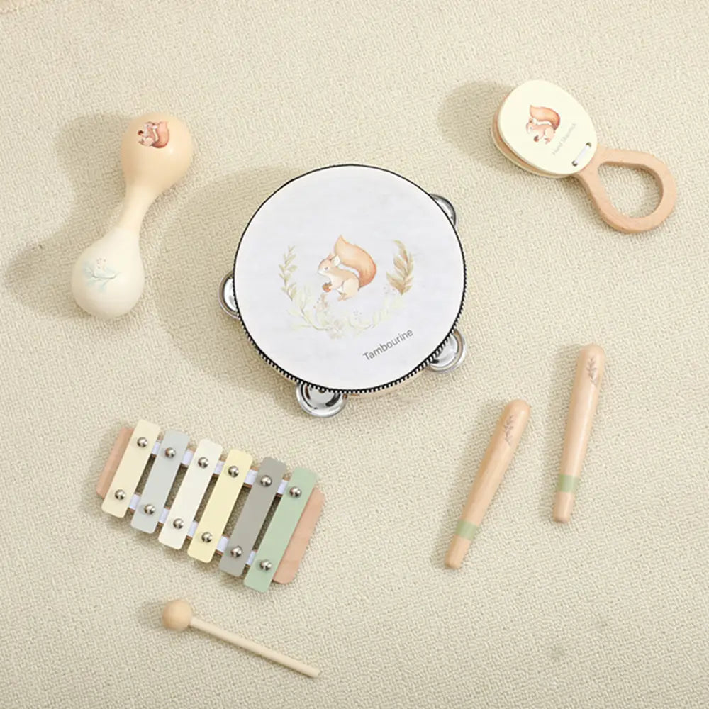 Kids Wooden Montessori Toys Musical Instruments Rattle Toys Wooden Squirrel Percussion Instruments Preschool Educational Toys