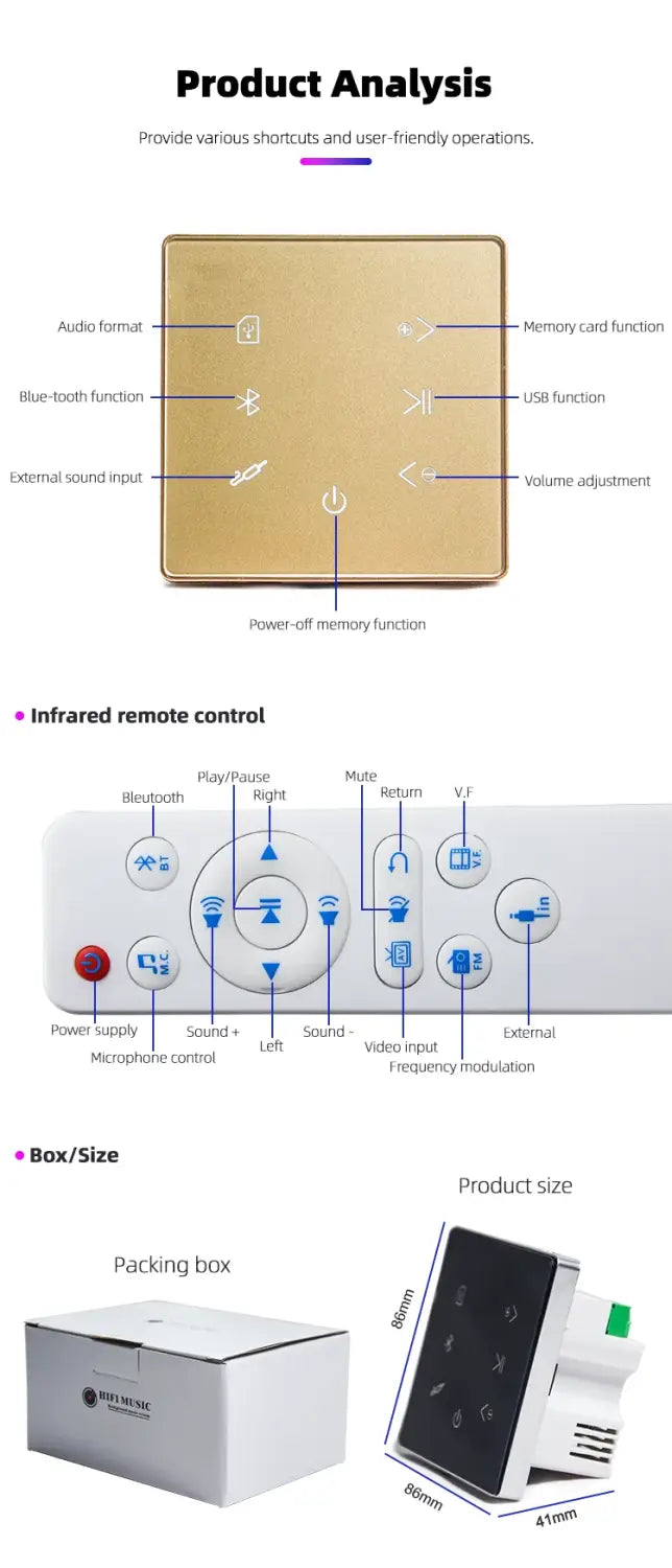 Low Price 86 Touch Screen Home Theater Systems Background Music Controller IPS USB,SD Card Bluetooth Wall Amplifier