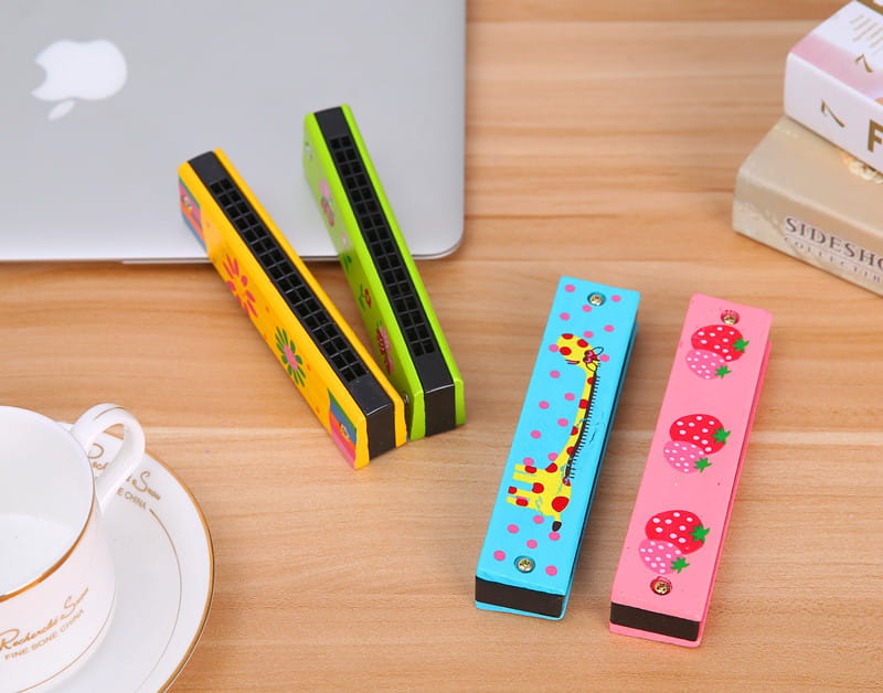 16-Hole Wooden Harmonica Cartoon Animals Painted Toy Musical Instrument Play Kids Early Educational Toys for Children Gifts