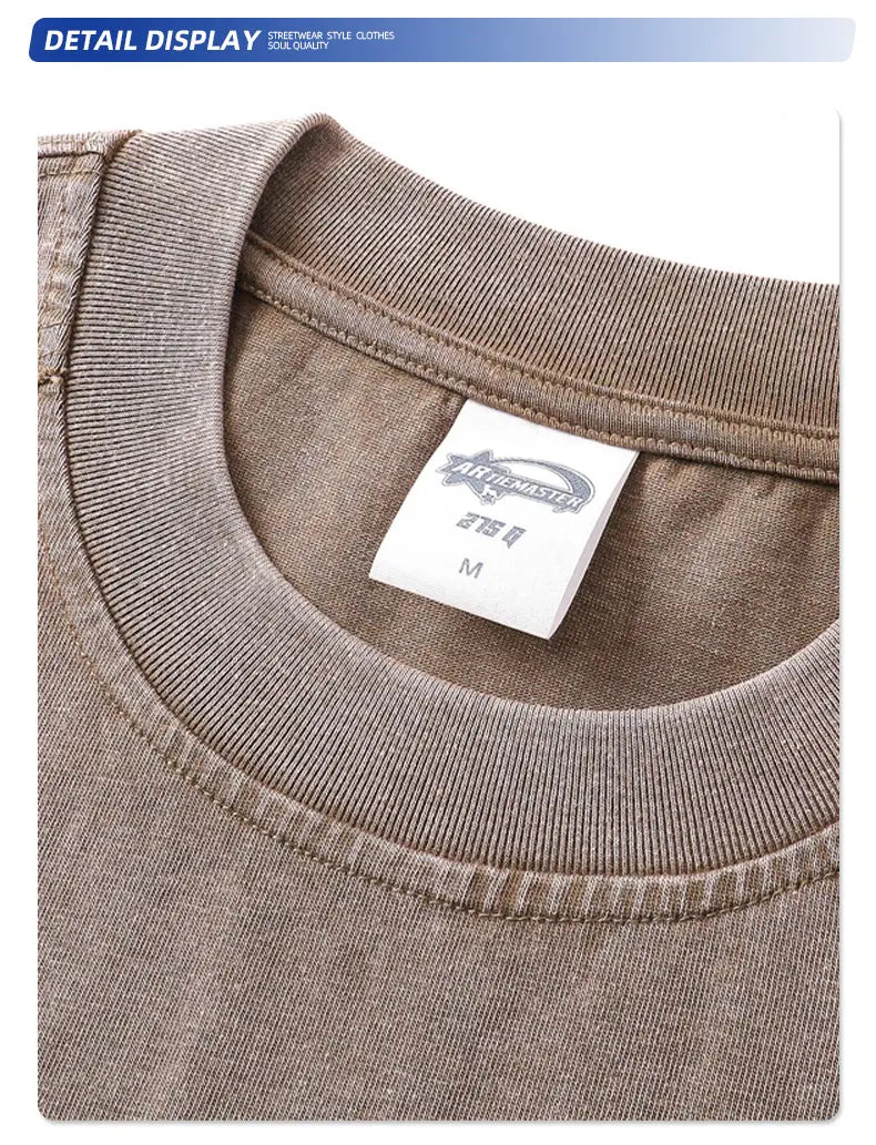 Hip Hop Wax Printing Washing Men’s Short Sleeve Tee Oversized Distressed Round Neck Man Cotton T Shirts Top Quality Raw Edges