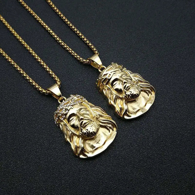 Stainless Steel Titanium Hip Hop God Jesus Human Head Luxury Gold Plated Pendant Collar Chains Necklace for Men Women Jewelry