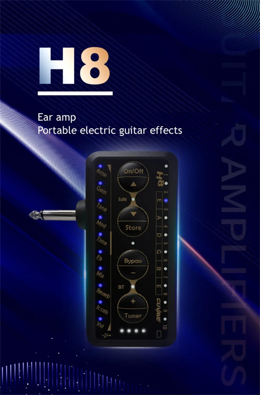 M-VAVE H8 Guitar Headphone Amplifier Portable Rechargeable Mini Headphone Amp Built-in Delay Reverb Effect for Electric Bass