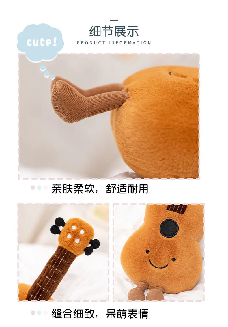 Cute Musical Plush Toys Soft Violin Guitar Pipa Tuning Fork Note Stuffed Doll Instrument Gift for Kid Music Lover Birthday Gifts