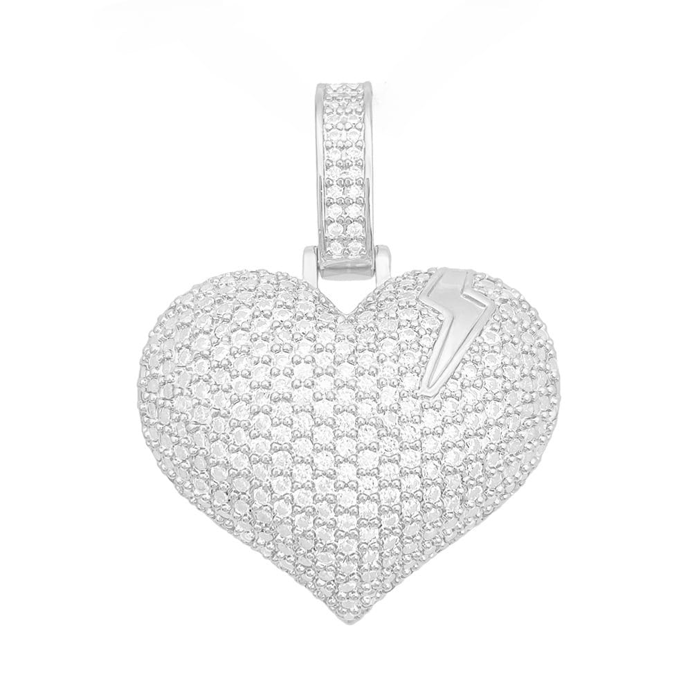 Hiphop Iced Bling 5A Zircon Heart Pendant 14K Gold Plated Rapper Jewelry Cubic Zirconia Love Charm Pendant with Steel Chain 24in