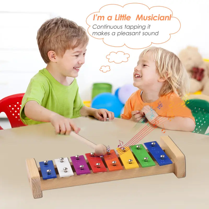 8 Keys Xylophone Compact Size Glockenspiel Colorful Aluminum Plate Piano with Wooden Mallets Percussion Musical Instrument Gift