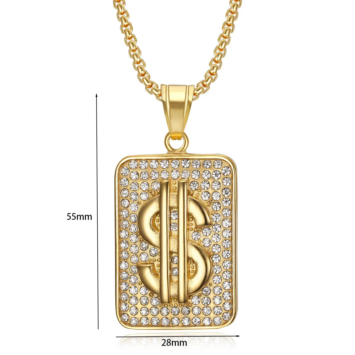 Hip Hop Iced Out Dollar Sign Money Pendant Male Stainless Steel Rapper Necklace for Men Party Waterproof Jewelry