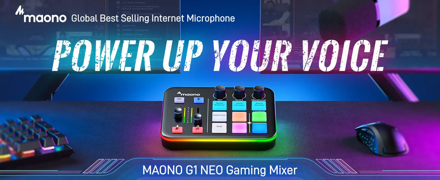 MAONO G1 NEO Gaming Audio Mixer,Custom Sound Effects RGB Streaming with XLR Microphone Audio Interface,for Game Voice,Podcast