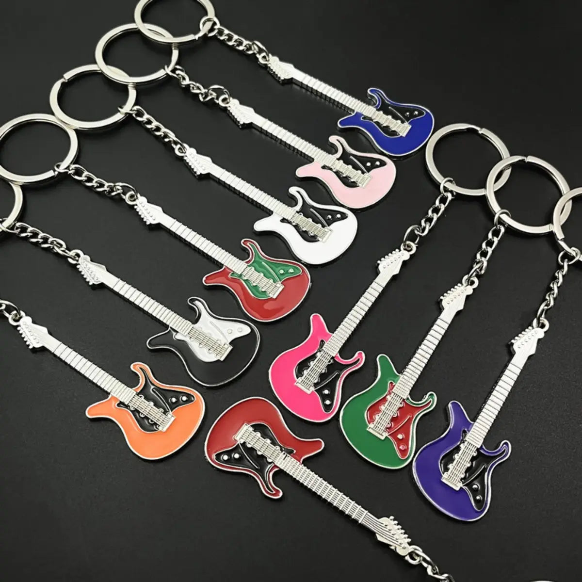 Creative Mini Musical Instruments Guitar Keychain Multi-Color Rhinestone Keyring Women Men Car Handbag Phone Case Pendent Gift
