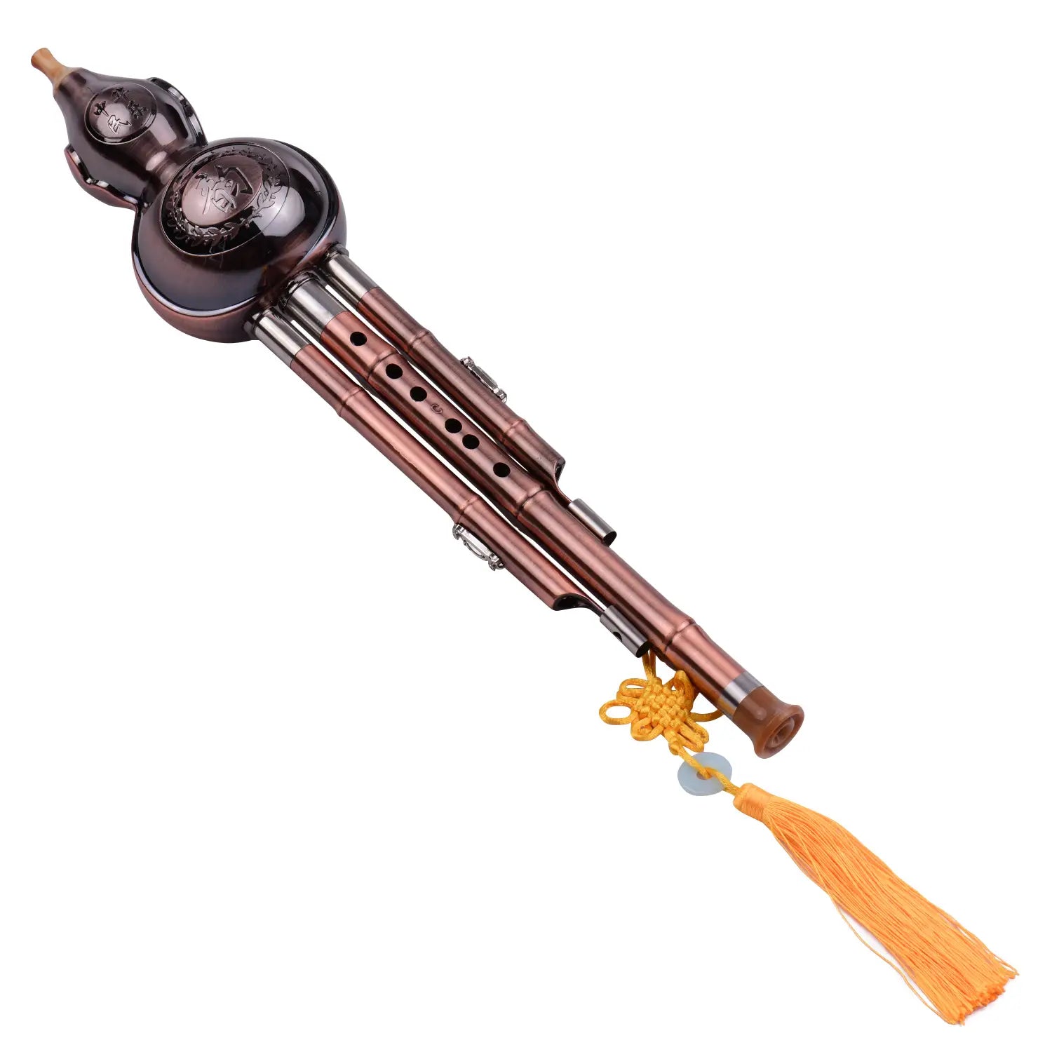 3 Tone C-Key Hulusi Gourd Cucurbit Flute Aluminum with Copper Plated Pipes Chinese Traditional Instrument