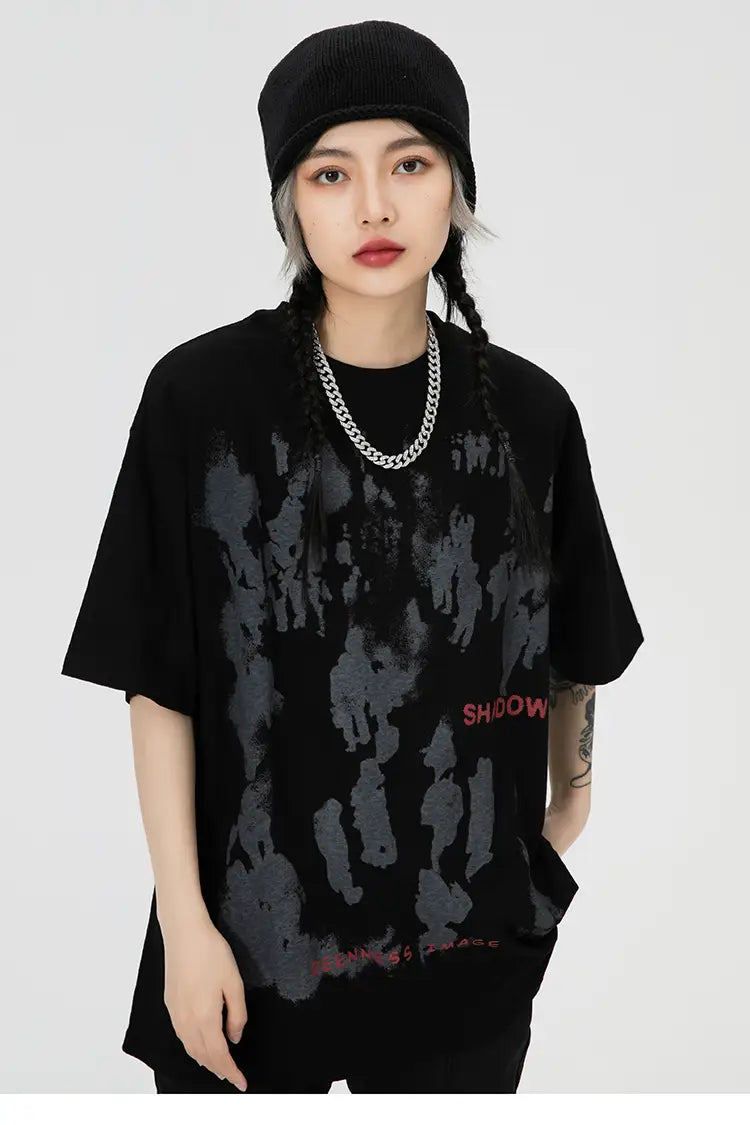 2026 Men Hip Hop T-Shirt Streetwear Shadow Letter Printed T Shirt Summer Short Sleeve Tshirt Harajuku Cotton Casual Tops Tees