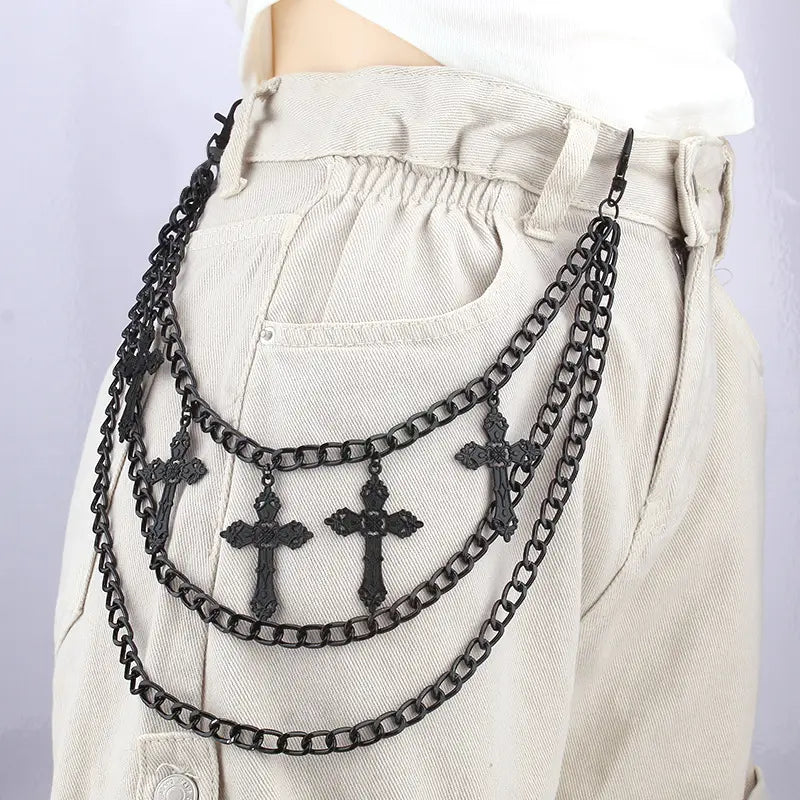 Hip Hop Rock Personality Retro Multi-layer Cross Waist Chain for Women Men Punk Trendy Cool Pants Metal Body Chain Accessories