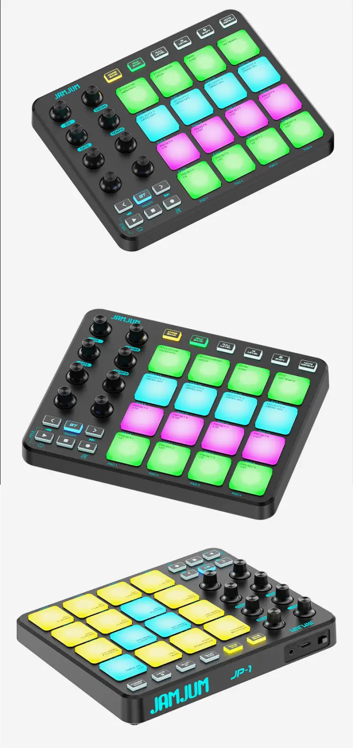 JAMJUM MIDI Controller Pad BT RGB Strike Pad Backlight MIDI Connection Low Latency 3.5mm Output Interface RGB Pad