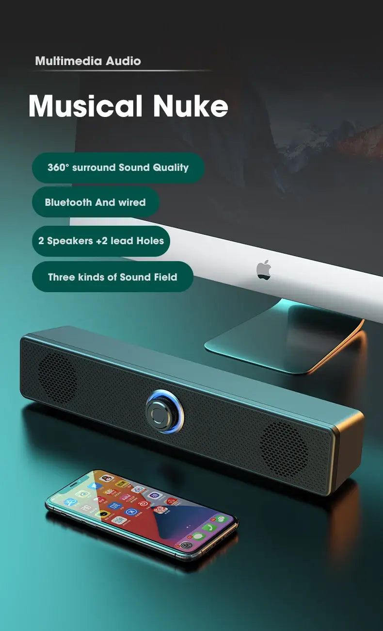 PC Soundbar Wired and Bluetooth Speaker USB Powered Soundbar for TV Pc Laptop Gaming Home Theater Surround Audio System