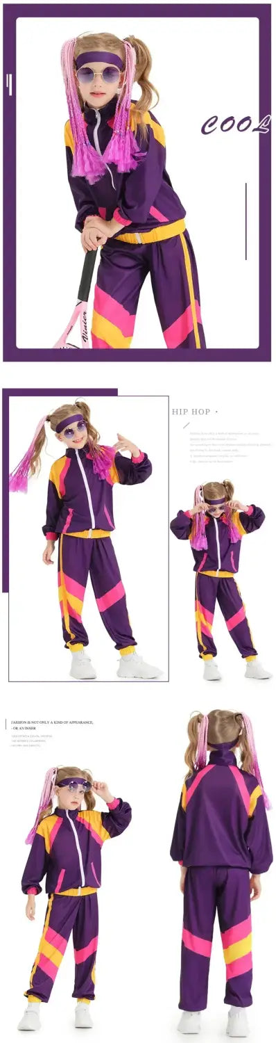 Hippie Fantasia 80s 90s Costume for Kids Children Disco Party Cosplay Disguise Boys Girls Carnival Vintage Rock Clothes Hip-Hop