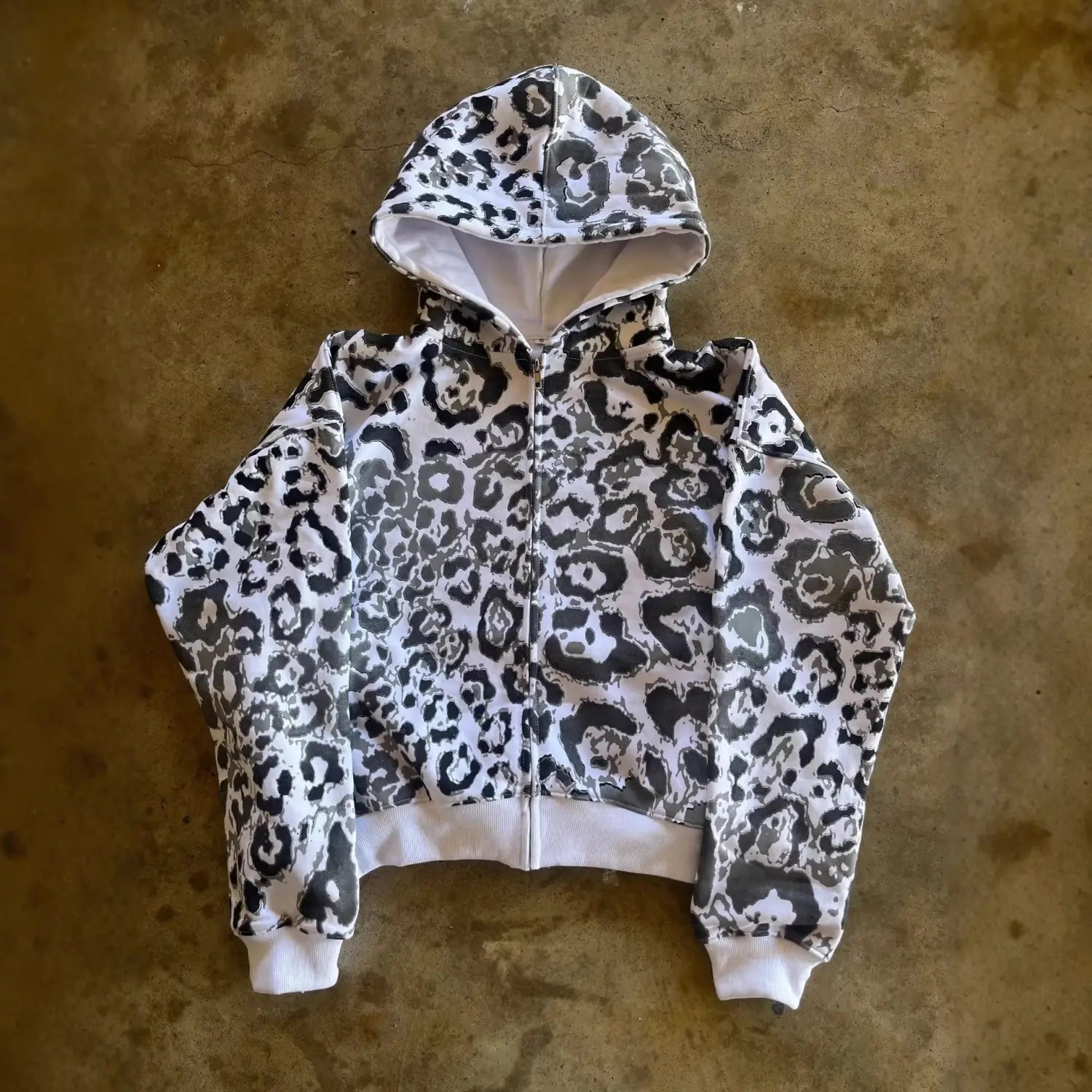 America Hip Hop Casual Fashion High Street Leopard Print Long Sleeve Hoodie 2000s Autumn Winter Dopamine Loose Zipper Sweatshirt