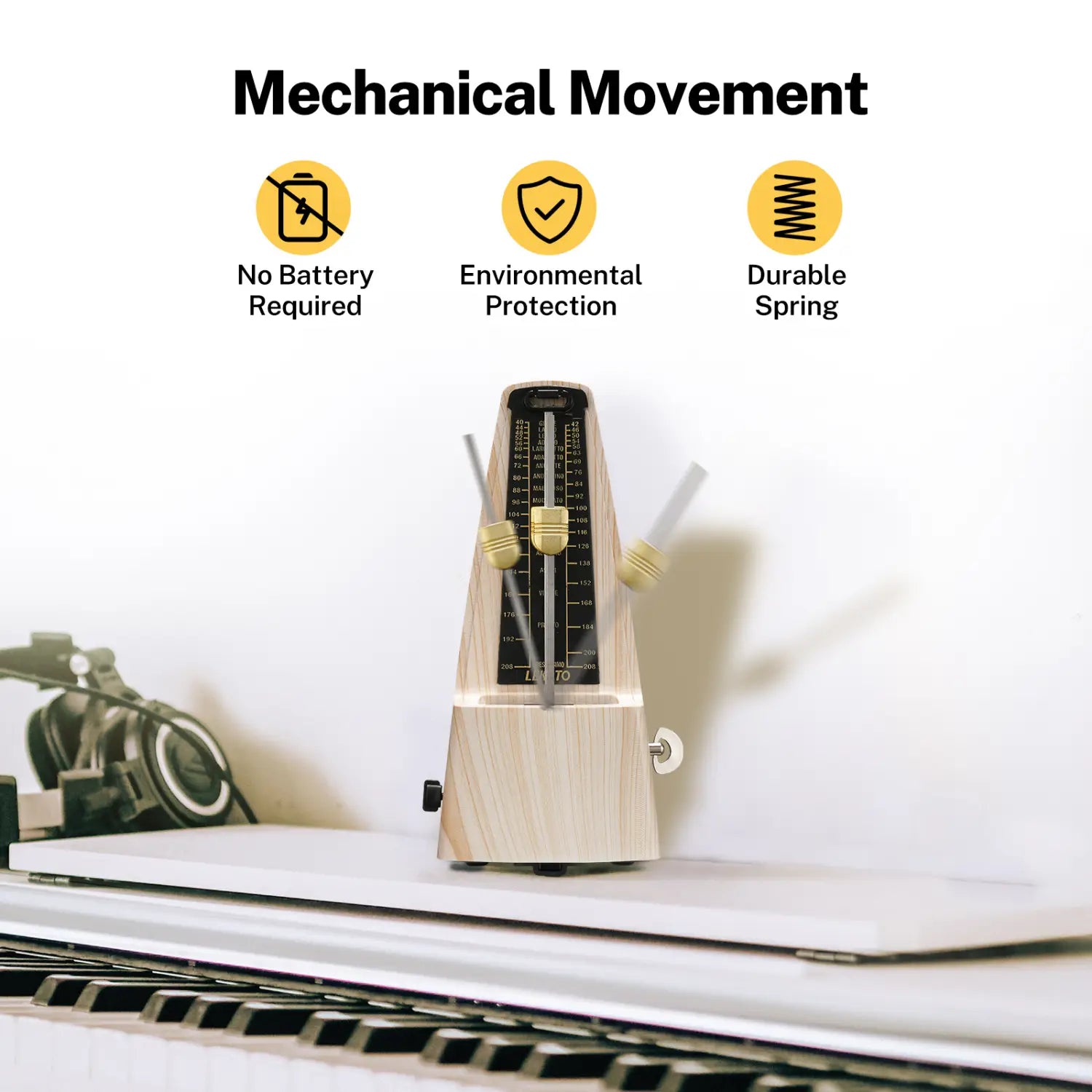 Metronome for Piano Guitar Drum Violin Mechanical Metronome Accurate Track Beat Tempo for Beginner Ash Wood Grain by LEKATO